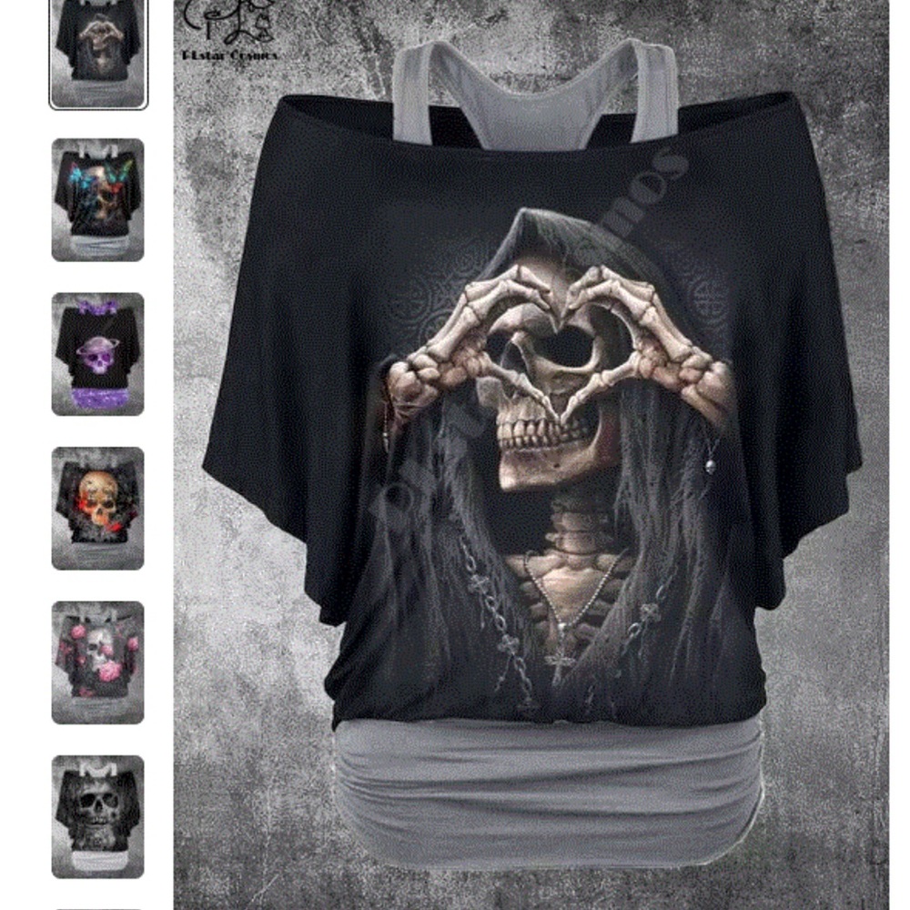 3D printed fake two-piece top women’s retro punk skull casual shirt